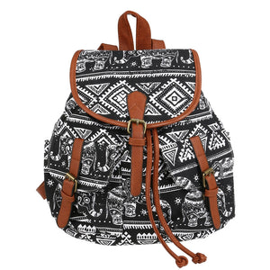 WINOMO Fashion Elephant Print Women Drawstring Canvas Backpack Rucksack School Bag Casual Bag