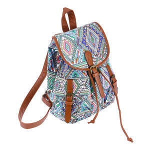 Fashion Geometric Print Women Drawstring Canvas Backpack Rucksack School Bag Casual Bag